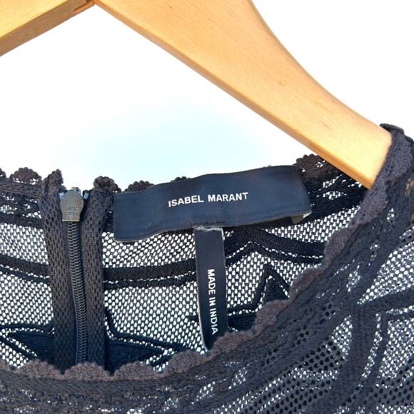 Isabel Marant Delicate Lace Sheer Long Sleeve Black Blouse Cotton Small - Picture 3 of 7